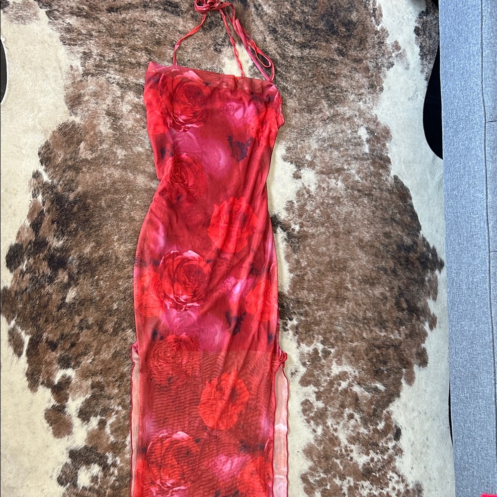 SHEIN Strapless Red Floral Dress